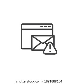Icono de la línea de alerta de phishing de correo electrónico. signo de estilo lineal para concepto móvil y diseño web. Correo electrónico del sitio web en riesgo ícono de vector de esquema. Símbolo, ilustración del logotipo. Gráficos vectoriales