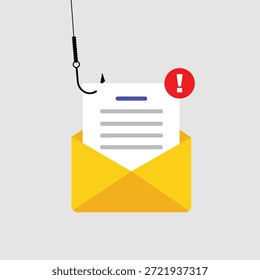 E-mail phishing attack concept. Digital online cyberattack with fraudulent scam emails. Malware scam isolated on white background vector illustration