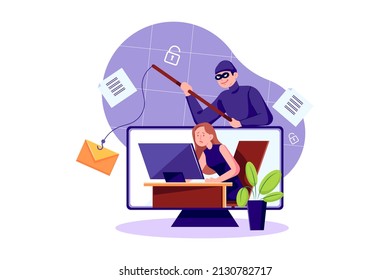 Email Phishing Attack Illustration Konzept. Flache Illustration einzeln auf weißem Hintergrund