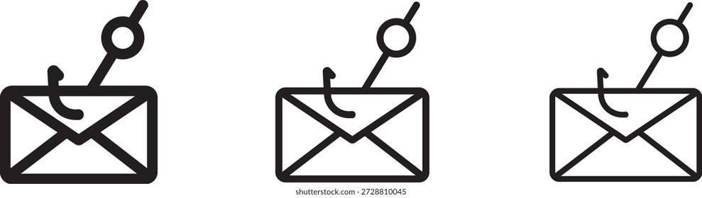Icono de phishing por correo electrónico. Un icono de estilo lineal que representa el correo electrónico de phishing