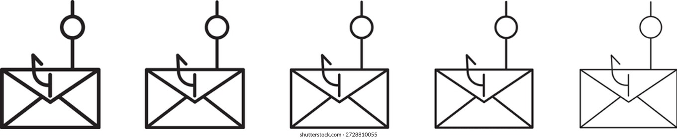 Icono de phishing por correo electrónico. Un icono de estilo lineal que representa el correo electrónico de phishing