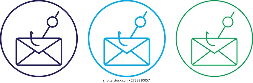 Icono de phishing por correo electrónico. Un icono de estilo lineal que representa el correo electrónico de phishing