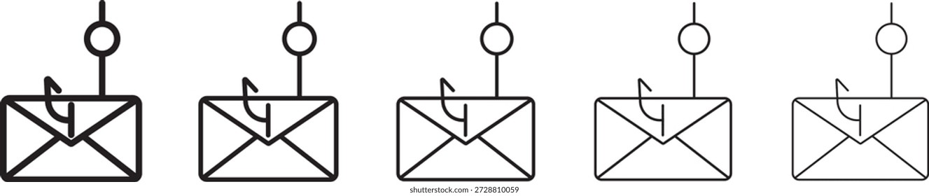 Icono de phishing por correo electrónico. Un icono de estilo lineal que representa el correo electrónico de phishing