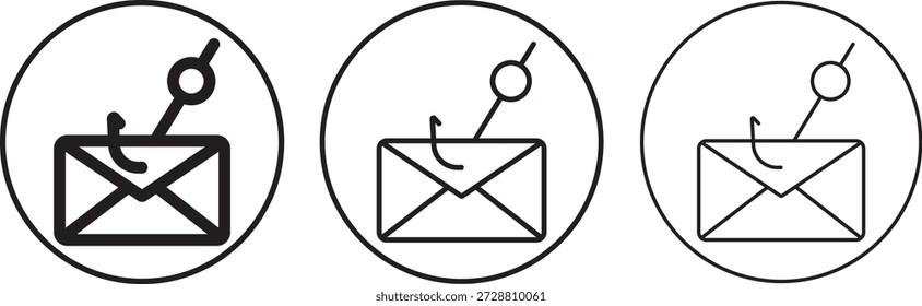 Icono de phishing por correo electrónico. Un icono de estilo lineal que representa el correo electrónico de phishing
