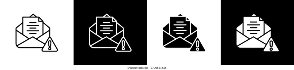 Icono de phishing establecido en línea y estilo de glifo sobre fondo blanco y negro