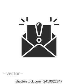 email phishing icon, spam message, open envelope, attack malware, flat symbol - vector illustration