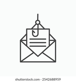 Icono de phishing de correo electrónico en líneas negras delgadas