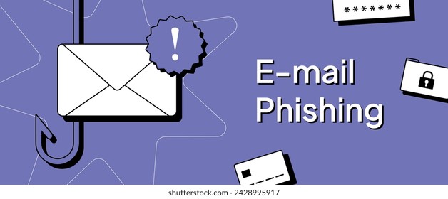 E-mail phishing - receive mobile fraud alerts, and stay vigilant against scam notifications. Defend against spam, Trojan viruses and online threats. E-mail phishing vector illustration