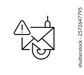 Email phishing scam alert. Danger of fraud warning. Cybersecurity risks and financial information theft. Pixel perfect vector icon