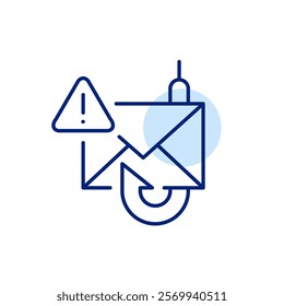 Email phishing scam alert. Danger of fraud warning. Cybersecurity risks and financial information theft. Pixel perfect, editable stroke icon