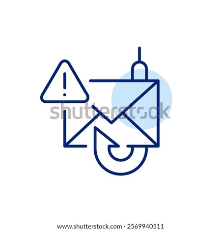 Email phishing scam alert. Danger of fraud warning. Cybersecurity risks and financial information theft. Pixel perfect, editable stroke icon