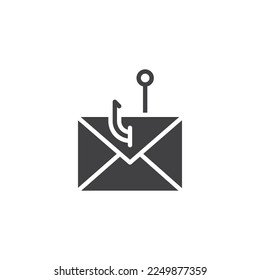 Icono del vector de phishing de correo electrónico. Las estafas de correo electrónico llenaron el signo plano para el concepto móvil y el diseño web. Icono de glifo sobre y gancho. Símbolo, ilustración del logotipo. Gráficos vectoriales