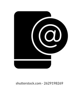 Vector de teléfono por correo electrónico para comunicación móvil y acceso a documentos. Interfaz de correo electrónico de smartphone, mensajes remotos y notificaciones. Icono de glifo