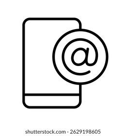 Vector de teléfono por correo electrónico para comunicación móvil y acceso a documentos. Interfaz de correo electrónico de smartphone, mensajes remotos y notificaciones. Icono de esquema