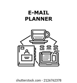 E-mail planner phone. Directory list. address book. contact name. email business. telephone mail. calendar planner vector concept black illustration