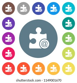 Email plugin flat white icons on round color backgrounds. 17 background color variations are included.