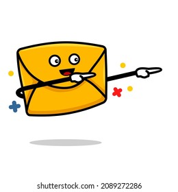 email pointing concept. isolated cute mail cartoon face vector illustration