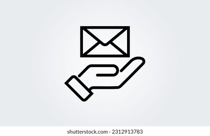 Email post hand line icon. Envelope Mail services. Contact message send address letter isolated flat vector illustration