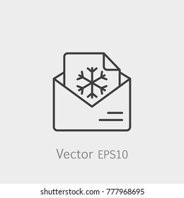 Email postcard letter xmas christmas snowflake thin line outline black vector icon.