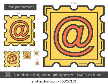Email postcard vector line icon isolated on white background. Email postcard line icon for infographic, website or app. Scalable icon designed on a grid system.
