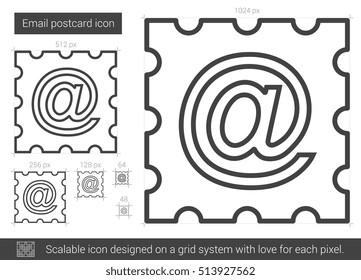 Email postcard vector line icon isolated on white background. Email postcard line icon for infographic, website or app. Scalable icon designed on a grid system.