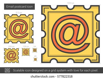 Email postcard vector line icon isolated on white background. Email postcard line icon for infographic, website or app. Scalable icon designed on a grid system.