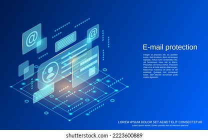 E-mail protection, account control, internet security, privacy flat 3d isometric vector concept illustration