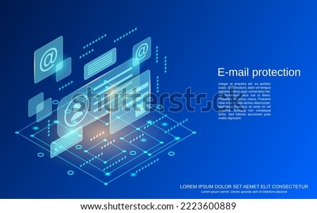 E-mail protection, account control, internet security, privacy flat 3d isometric vector concept illustration