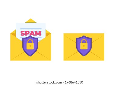 E-mail protection, anti-malware, anti spam  concept. Flat vector illustration