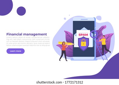 E-mail protection, anti-malware, anti spam  concept. Flat vector illustration