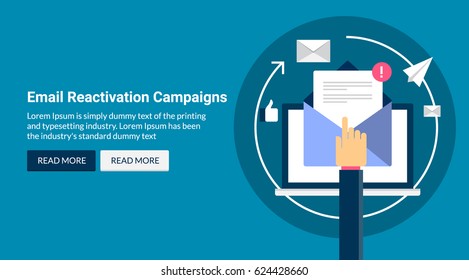 Email Reactivation Campaign Vector, Email Open Rate Optimization, Flat Design Banner With Icons