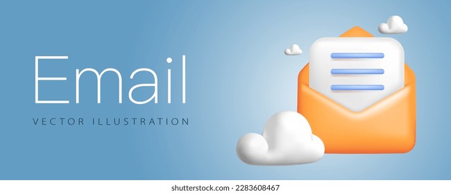E-Mail, Lesebrick, Concept-Banner im realistischen 3D-volumetrischen Plastikstil, einzeln auf dem Hintergrund. Offener Umschlag, erhält ein Nachrichtenposter, Vektorgrafik.