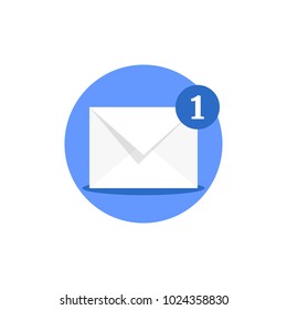email receiving like online notification. flat simple cartoon style trend round e-mail logotype graphic design isolated on white background. concept of one notice or 1 check message for mobile app