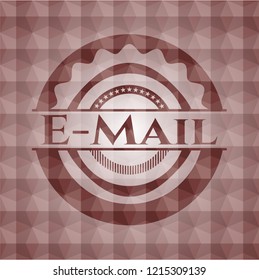 Email red emblem or badge with abstract geometric pattern background. Seamless.