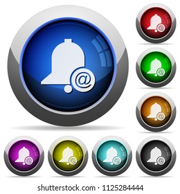 Email reminder icons in round glossy buttons with steel frames