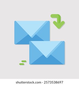 Email reply communication concept with flat vector icon illustration and green arrow