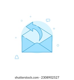 Email reply, letter vector icon. Flat illustration. Filled line style. Blue monochrome design. Editable stroke. Adjust line weight.