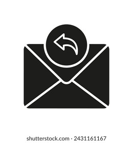 Email Reply Silhouette Icon. Responding New Message Glyph Pictogram. Mail, Letter, Post Solid Sign. Envelope With Arrow Back Symbol. Isolated Vector Illustration.