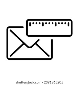 Icono de correo electrónico y regla en estilo de línea como marcas de medida