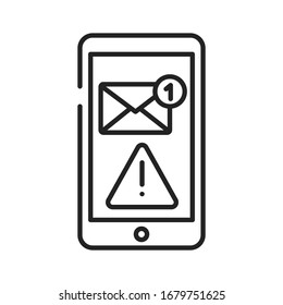 Email Scam Black Line Icon On White Background. Web Fraud. Mailing Of Letters. Spamming Attack. Pictogram For Web Page, Mobile App, Promo. UI UX GUI Design Element.