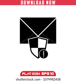 Email Security Attention. Black. Vector Icon in flat design.Isolated.