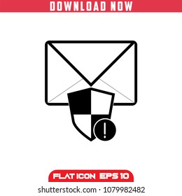 Email Security Attention. Outline . Vector Icon in flat design.Isolated.