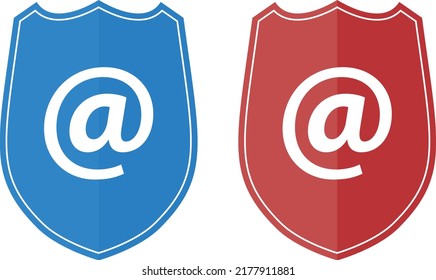 seguridad de correo electrónico - iconos de pantalla de color azul y rojo en fondo blanco