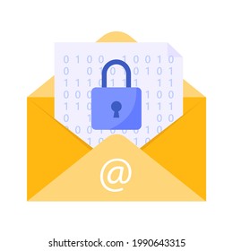 Email security concept. yellow email protected from spam and attack threats. Vector illustration.