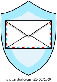 Email security concepts with illustration of mail envelope and security shield. Network safeness antivirus vpn privacy. User safety icon vector. Data protection. Personal data and correspondence icon