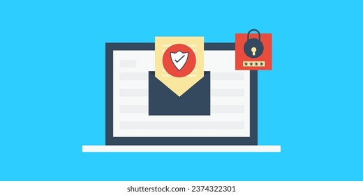 Email security, Data privacy, End to end encryption, protect email accounts from cyber attack - vector illustration banner with icon