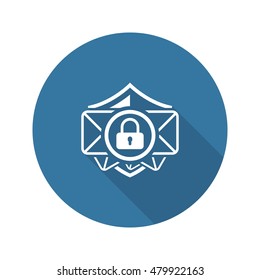 Email Security Icon. Flat Design. Security concept with a envelope and a padlock with shield. Isolated Illustration. App Symbol or UI element.