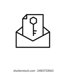 Email security key icon outline collection in black
