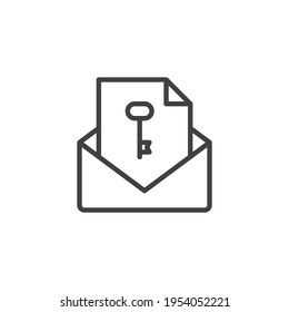 Email security key line icon. linear style sign for mobile concept and web design. Email password key outline vector icon. Symbol, logo illustration. Vector graphics