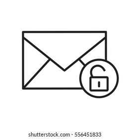 Email security linear icon. Letter thin line illustration. Sms message with open lock contour symbol. Vector isolated outline drawing